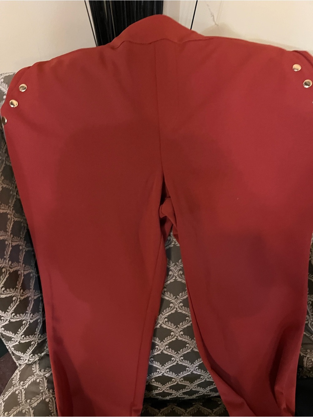 Nina Leonard Red High-Waist Tailored Trousers with Gold Buttons L